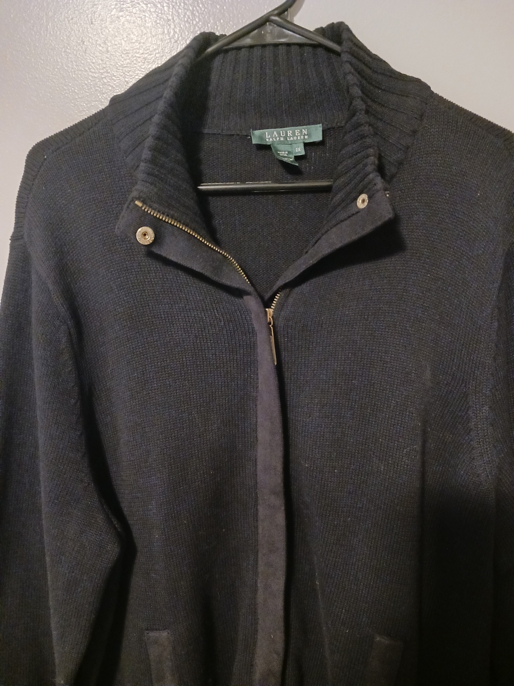 Lauren Ralph Lauren Black Ribbed Knit Cardigan Sweater